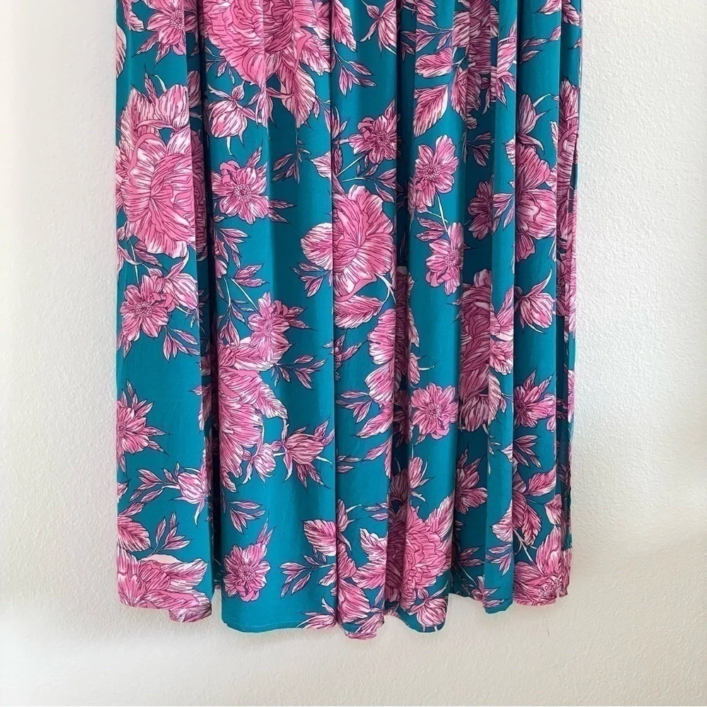 Abel The Label Bonnie Floral Boho Yoke Maxi Skirt Teal Pink Large